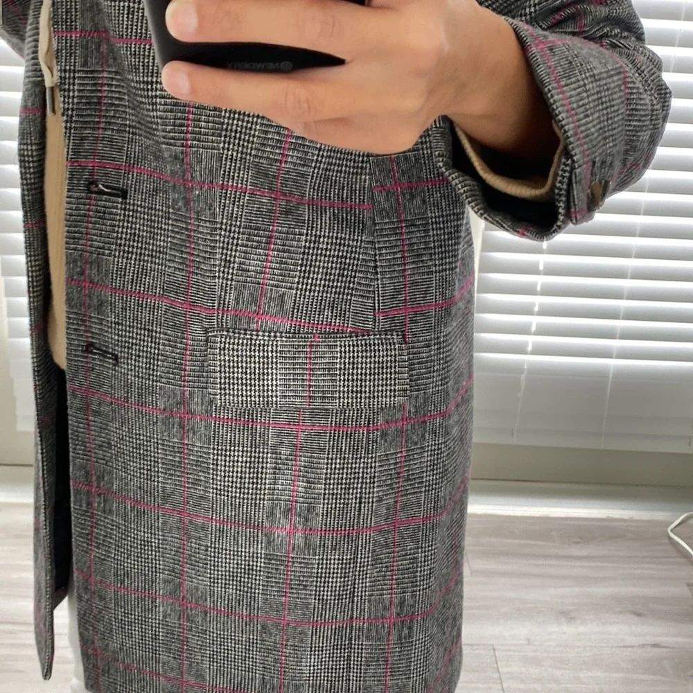 J Crew Glen Plaid Topcoat Wool Black Ivory Plum Size 4 - Picture 3 of 16